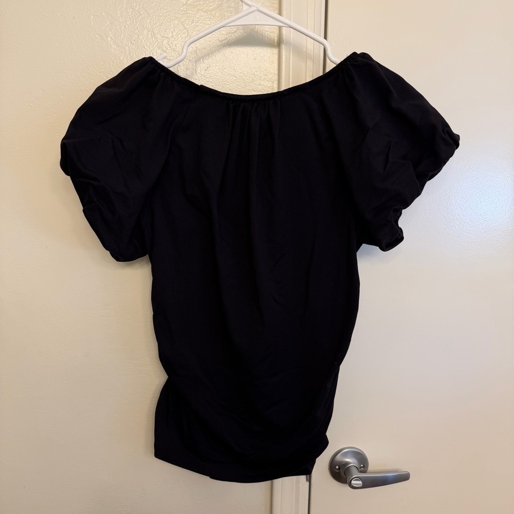 Anthropologie Black Ruched Side Top Cap Sleeve Size Medium - Picture 9 of 9